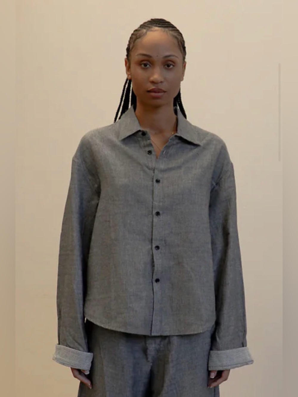 MBARI Ashbury Double Gauze 100% Cotton Shirt Gray Relaxed Minimalism Size L